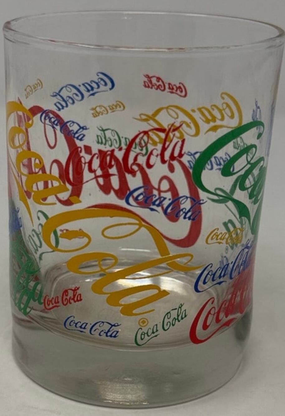 Cola Cola Red Green Yellow Blue Drinking Glass 4" Tall x‎ 3 1/4" Wide